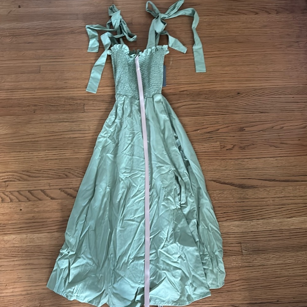 House of CB Pale Sage Green Smocked Midi Dress - Picture 2 of 4